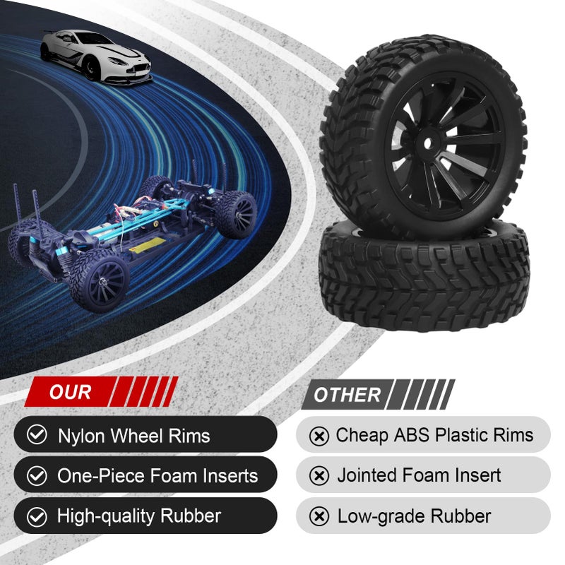 HobbyPark Outer Diameter 2.99 inch / 76mm Rubber RC Car Tires & Wheel Rims Foam Inserts 12mm Hex Hub (4-Pack) - Image 3
